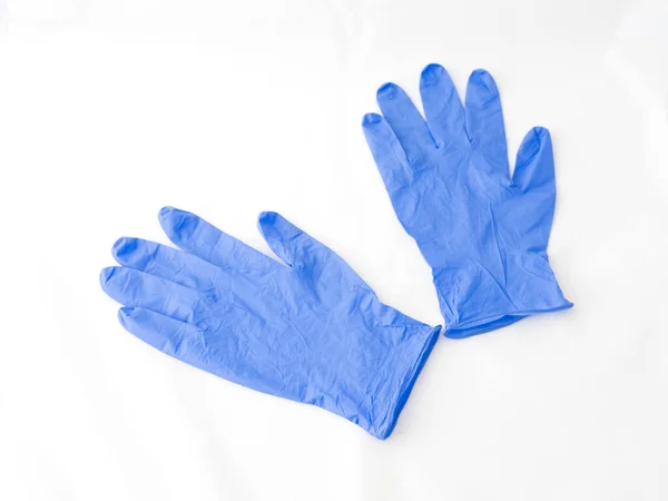 Blauwe Medische Handschoenen Geïsoleerd Witte Achtergrond — Stockfoto