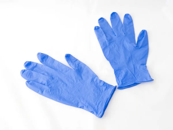 Blauwe Medische Handschoenen Geïsoleerd Witte Achtergrond — Stockfoto