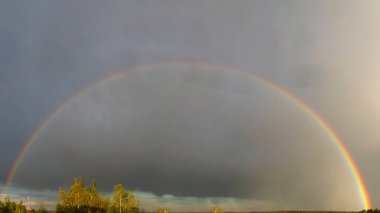 Orman üzerindeki gökkuşağı Panoramik manzara Bulutlu manzara