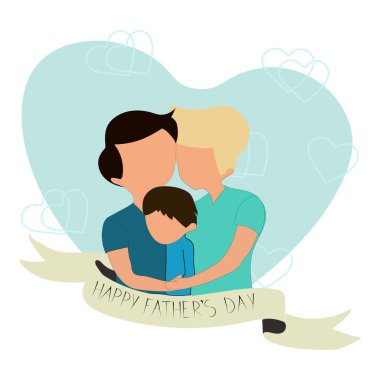 Babalar günün kutlu olsun. Lgbt ailesi oğullarına sarılıyor, baba kavramı. Oğlu olan iki baba ve mutlu babalar günü mesajı. Homoseksüel çift. Düz minimalist tarzda modern vektör.