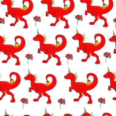 Dinozor pürüzsüz kalıbı. Dino Kids illüstrasyonu. Çocuk modeli. Beyaz arka planda kırmızı dinozorlar.  