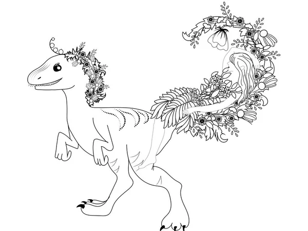 Gestileerde Dinosaurus Van Geïsoleerde Witte Achtergrond Voor Volwassenen Stress Kleurboek — Stockvector