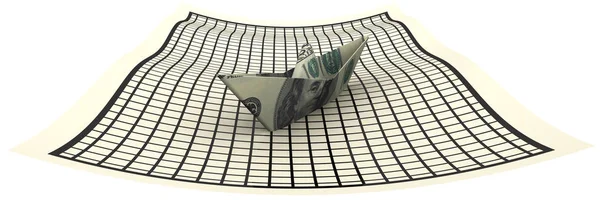 Paper boat from an American banknote on a sheet in a cage