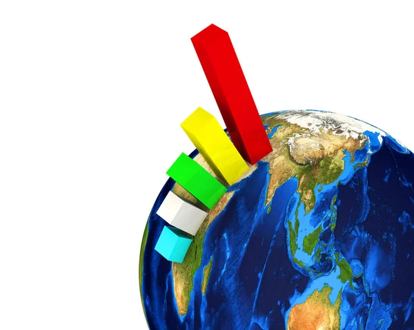 Statistical data of the planet Earth. The growth graph on the surface of planet Earth. Isolated. 3D Illustration