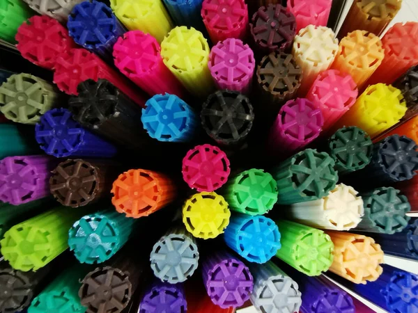 Colorful Caps Felt Pens Top View — Stock Photo, Image