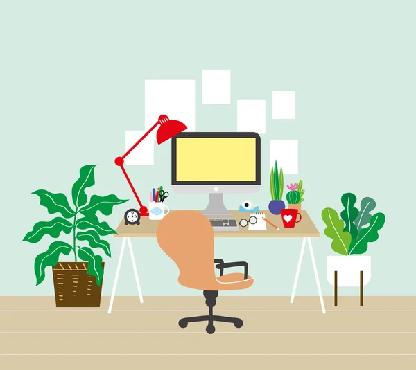 Interior Workplace Home Office Work Home Vector Graphic Illustration — Stock Vector