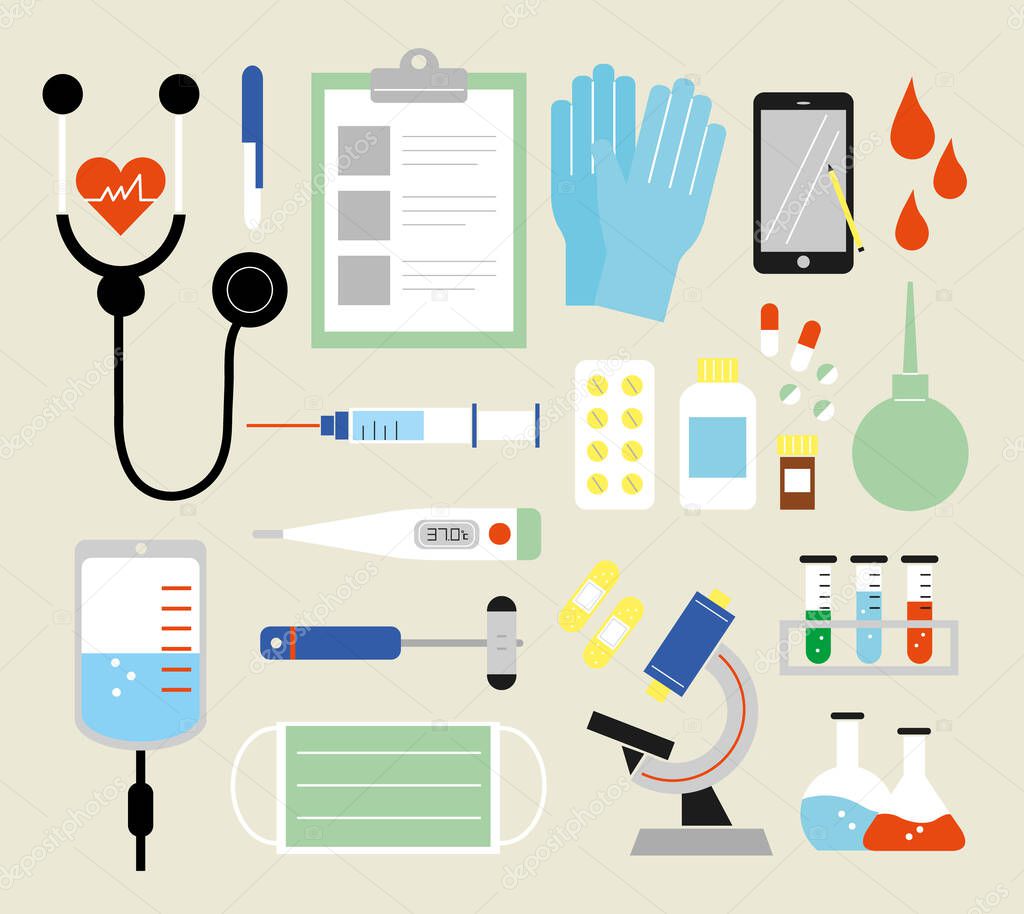 Set of medical tools health care equipment vector illustration