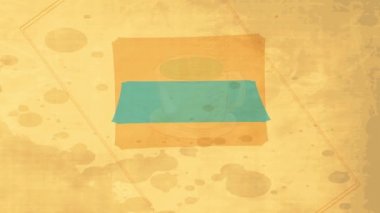 Yeşil çay fincanı ve buharla tasarlanmış ve arka planda küçük yapraklar ve retrotipografi ile süslenmiş sıcak şarap konseptini oluşturan elementlerin hareketi