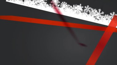 Teklif teklifinin bahar ve zıplama grafikleri Mutlu Noeller ve kırmızı fiyonk ve beyaz pulla süslenmiş el yazısı ile yazılmış neşeli yeni yıl parmaklarıyla