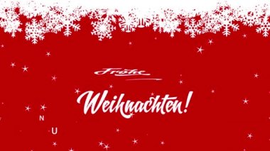 Pürüzsüz Hız Animasyonu Frohe Weihnachten Und Gutes Neues Jahr German Merry Xmas Ve Beyaz Kar Taneleri Altında Kırmızı Boşlukta Yazılan Gülümseyen Yeni Yıl