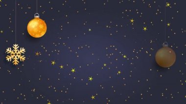 Xmas Bilimi Animasyon Grafiklerini Çözün Sözcüklerle tasarlanmış Mutlu Xmas Altından akan tipografiyle Temiz Gece Mavi Gökyüzü Arkaplanı Asılı Yıldızlar Ağacı Ray ve Kar Taneleriyle süslenmiş