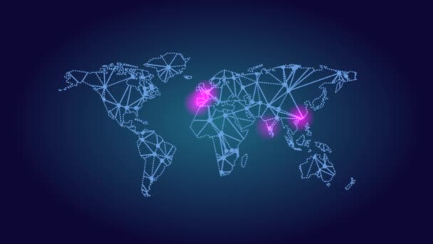 Animação Mapa Mundial Com Pontos Rosa Aparecendo Diferentes Países Representando — Vídeo de Stock