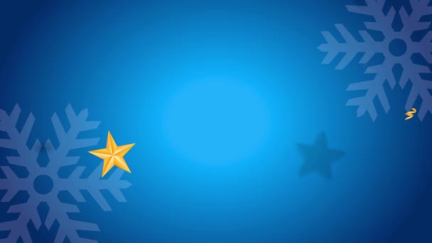 Altın Yıldızlar Ağaç Ampulleri Hediyeler Mavi Arkaplan Üzerindeki Yazısını Kullanarak — Stok video