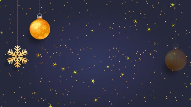 輝く電球と雪の結晶がぶら下がる星空を背景に 言葉を使ってイタリア語のメリークリスマスのアニメーショングラフィックを解散 — ストック動画