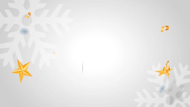 ゴールデンプレゼント星と雪の結晶に囲まれたビッグフラッシュタイポグラフィーで書かれた言葉でブラックフライデースーパーセールの発表を形成する要素の動き — ストック動画