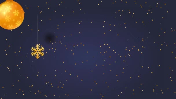 装飾された電球と雪の結晶がぶら下がっている星空の背景に自然テキストを言葉でイタリアのメリークリスマスの線形スケーリングアニメーション — ストック動画