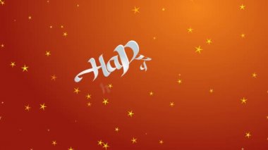 Klasik Kaligrafi tipografisi ile yazılmış beyaz kelimelerle gülen Şükran Günü Senaryosu ve Parıldayan Turuncu Sahnenin Üzerinde Çapraz Konum