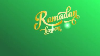 Ramazan Kareem Tatil Kartı 'nı Altın Kaligrafi tipografisi ile bestelemek için İlkbahar Ögesi Yeşil Arkaplan Üzerinde Yarım Ay İçinde Harflerin Aydınlatıcı Parçaları