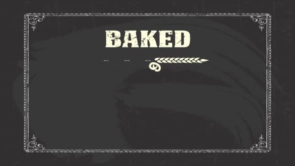 焼き菓子の春の効果アニメーションでスライドさまざまな種類の焼き菓子製品洗濯ブラック黒板に白いチョークで描かれたレトロな質感の手紙 — ストック動画