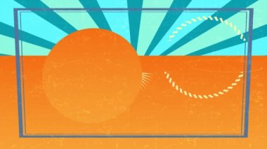 Dön ve Zıpla, parlak sahilin kaydırma hareketiyle birleşince, etiketi olgun sinema bileti gibi yazılan, soyut güneş biletiyle süslenmiş, turuncu ve çizgili arka planla birleştirilmiş.