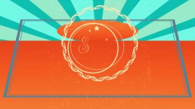 Yaz Sahili Sörf Kulübü 'nün Bahar Efekti ile Kaydırma. Arka planda çizgili ve turuncu katmanlara bölünmüş klasik yazı karakteri kullanılarak iç içe örülmüş grafiksel çizimler.