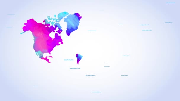 Salto Inercial Aquarela Mapa Mundial Multicolor Com Mistura Cor Vivida — Vídeo de Stock