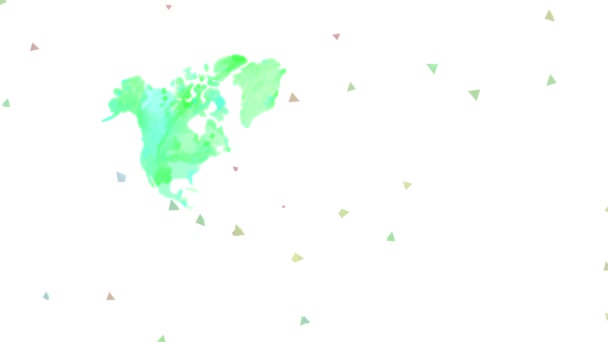 Ugráló Lapos Elemek Alkotó Világtérkép Multicolor Egyedülálló Akvarell Minden Kontinensen — Stock videók