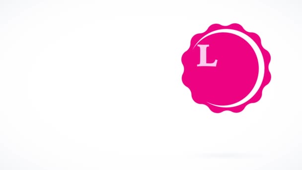 ブルーリボンで装飾されたシールに向かって似た円形のピンクに書いた言葉の愛情でバレンタインデーテキストを形成するシンプルな要素の内部運動 — ストック動画