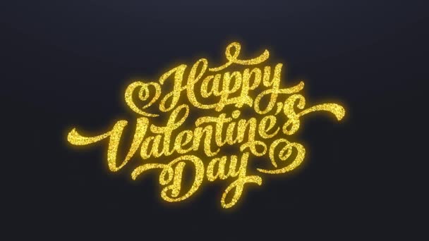 シンプルな要素の内向的な動きそれが修正されたように黒のキャンバス上で洗練された心を持つ黄色のトゥインクルで書かれた幸せなバレンタインデーの愛を形成 — ストック動画