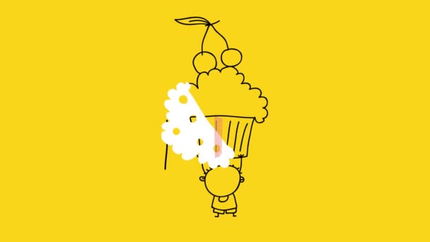 Desacelerando Animación Con Efecto Saltarín Adorable Doodle Niño Pequeño Feliz — Vídeos de Stock