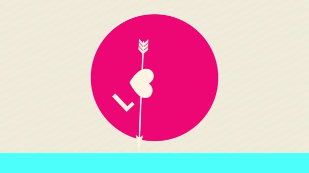 Printemps rebondissant mouvement chaotique de joyeux Valentines carte de vœux avec des mots vous amour traversé par flèche Cupidon et coeur remplaçant la lettre O sur fond floral 