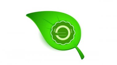 Atalet halinde organik gıda markasının kimliğiyle birleşerek geniş bir el ve yeşil bir yaprak figürüne yapıştırılmış yuvarlak bir dalganın içindeki yapraklar.