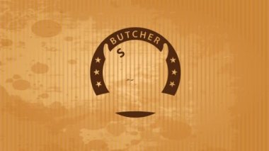 Dikenli ve Takımyıldızlı yuvarlak tekerlekte bir erkek kafası olan Kırmızı Et Çiftliği 'nin Bahar ve Dönen Efektiyle Pürüzsüz Animasyon