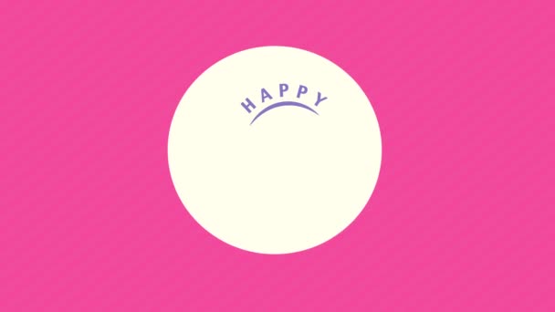 ピンクのストライプの紙のテクスチャと現代の手紙で書かれた幸せなイースターに添付された丸いカードで作られたイースターを形成するシンプルな要素の内部運動 — ストック動画