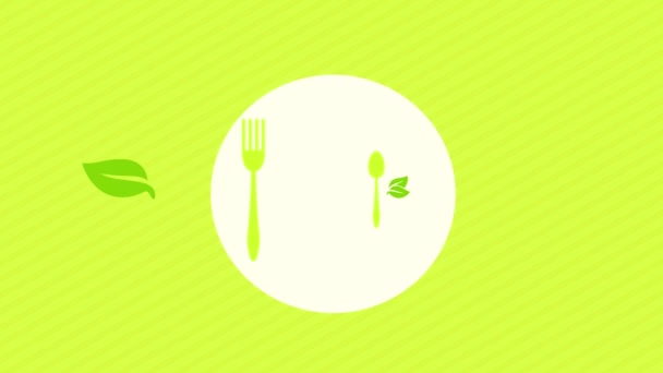 Linear Scaling Animation Vegetarian Vegan Food Restaurant Eco Friendly Cutlery — Stock Video