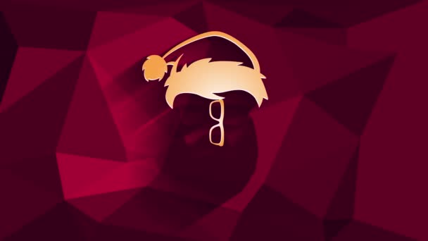 Slowing Down Animation With Springing Effect Of Hipster Santa Claus Made With Light Golden Face Wearing Sunglasses And Christmas Hat Above A Red Abstract Geometric Background