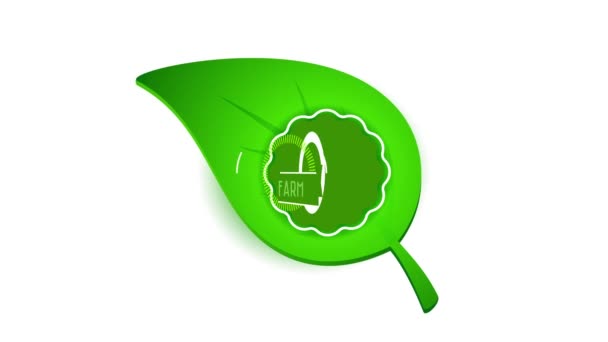 Élément tournant autour de l'axe Y de l'identification organique de marque de commerce d'aliment avec une main et des feuilles parfaites larges à l'intérieur d'un boîtier ondulé circulaire collé vers une figure de feuille verte 