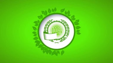 Sağlıklı bir çevre dostu ürünü çevreleyen Yuvarlak Yeşil Yaprak Ahşap Oluşturma Hareketi, Kelt Harfleri ve Buğday Dallarını Dekorasyon olarak Kullanıyor