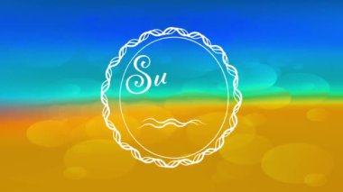 Y ekseni etrafında dönen sörf okulu baskısı enlem tipografisi ile çevrilmiş parlak bir yüzeye doğru eğimli bir deniz kenarına doğru