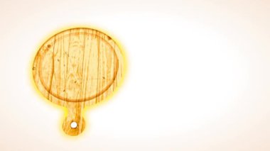 Oval ahşap kesim tahtasıyla İtalyan Bistro kavramını oluşturan düz elementler ve geri dönüş yazısıyla kırışıklığa bulanmış pizza dilimleri.