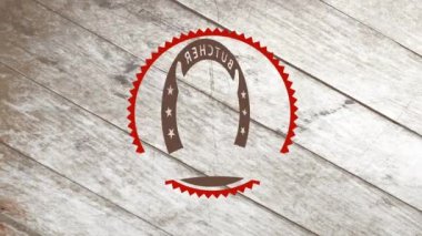 Keskin uçlu bir dairenin ortasında büyük boynuzları olan ve siyah ve beyaz ahşap döşemeye yapışmış bir boğa başlı Y ekseni etrafında dönen element.