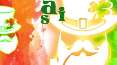 Parıltı Koşullandırılmış Elementler Özgün Aziz Patricks Günü Konsepti Yeşil ve Turuncu suluboya ile renklendirilmiş İkili Cüce ile Bayram Satışı