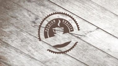 Elementlerin, soluk bir ahşap döşeme ve merkezi dekore eden yanan bir içecek karikatürü üzerinde yuvarlak değerli bir kafe oluşturma hareketi.