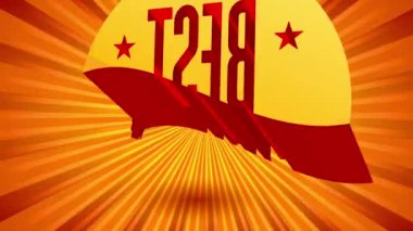 İndirimin ölçeklendirme ve döndürme hareketi 3D dalgalı kalıplar ve parlak modern tipografiyle yazılmış metinlerle ışık huzmelerinin ortasında dönmenin merkezi işaret ettiği izlenimini veriyor.