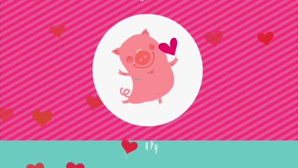 Trägheitsbewegung Mit Geschwindigkeit Ramping Happy Valentines Day Adorable Satisfied Swine — Stockvideo