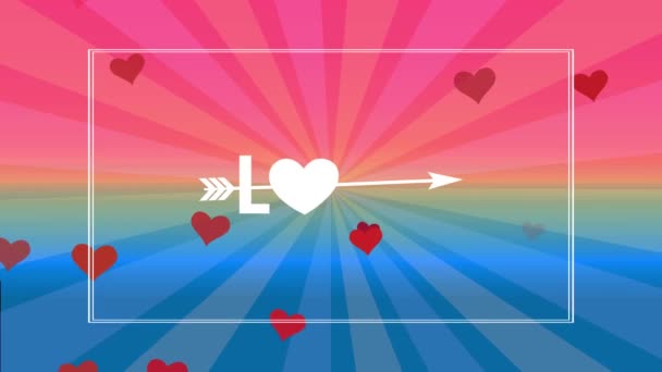 Animação Escalonamento Linear Valentine Day Background Com Cupido Arrow Traversing — Vídeo de Stock