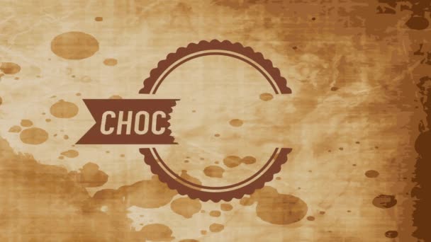 春の滑らかなアニメーションと単語チョコレートでOを書き換えるスパイラルと天然飲料商品のラウンドのスピン効果 — ストック動画