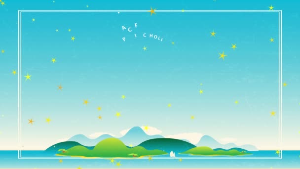 Velocidad Lineal Disminuya Movimiento Del Concepto 50S Style Travel Corporation Con Impresión Creando Curva Alrededor Del Guion Excursión Verano Wave Fest Escena Con Isla Bajo Cielo Enorme