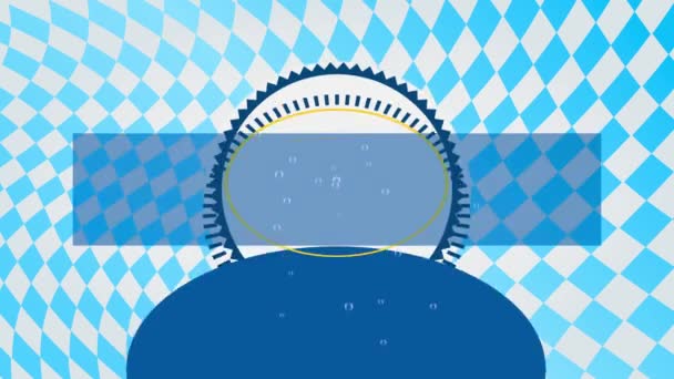 クラフトビール蒸留所の内部バウンスとスピン効果アニメーション異なるスタイルの層とオクトーバーフェストテンプレートで過去にジャンプペタルで飾られたケルト語のテキストで円形に描かれたサロンサイエンス背景 — ストック動画