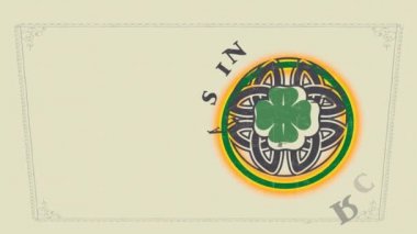 17 Mart 'ta Celtic Shield Knot' un etrafında, merkezinde bir bıçakla yazılmış senaryoyla, Aziz Patrick Günü Tatil Günü Tanıtım Kavramının Yavaş Çekim ve Döndürme Grafikleri